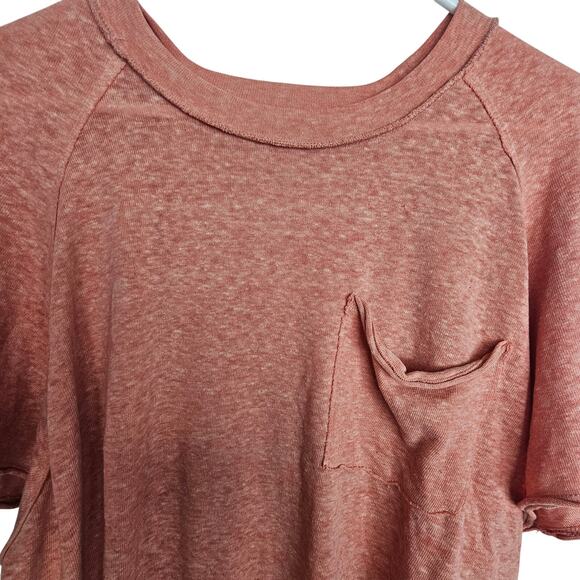 Free People Womens Kyota Slub Tee Boho Raglan Burnout Slouchy Pleated M Raw Hem - Picture 2 of 8